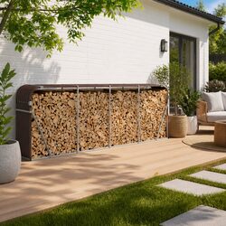 Log Holder Fireplace Wood Storage Rack Brown Steel Galvanised 300x45x100cm