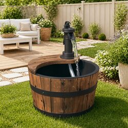 Water Fountain with Electric Pump Garden Backyard Patio Decor Brown Wooden
