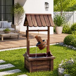 Wooden Wishing Well Fountain with Electric Pump Garden Backyard Patio Water