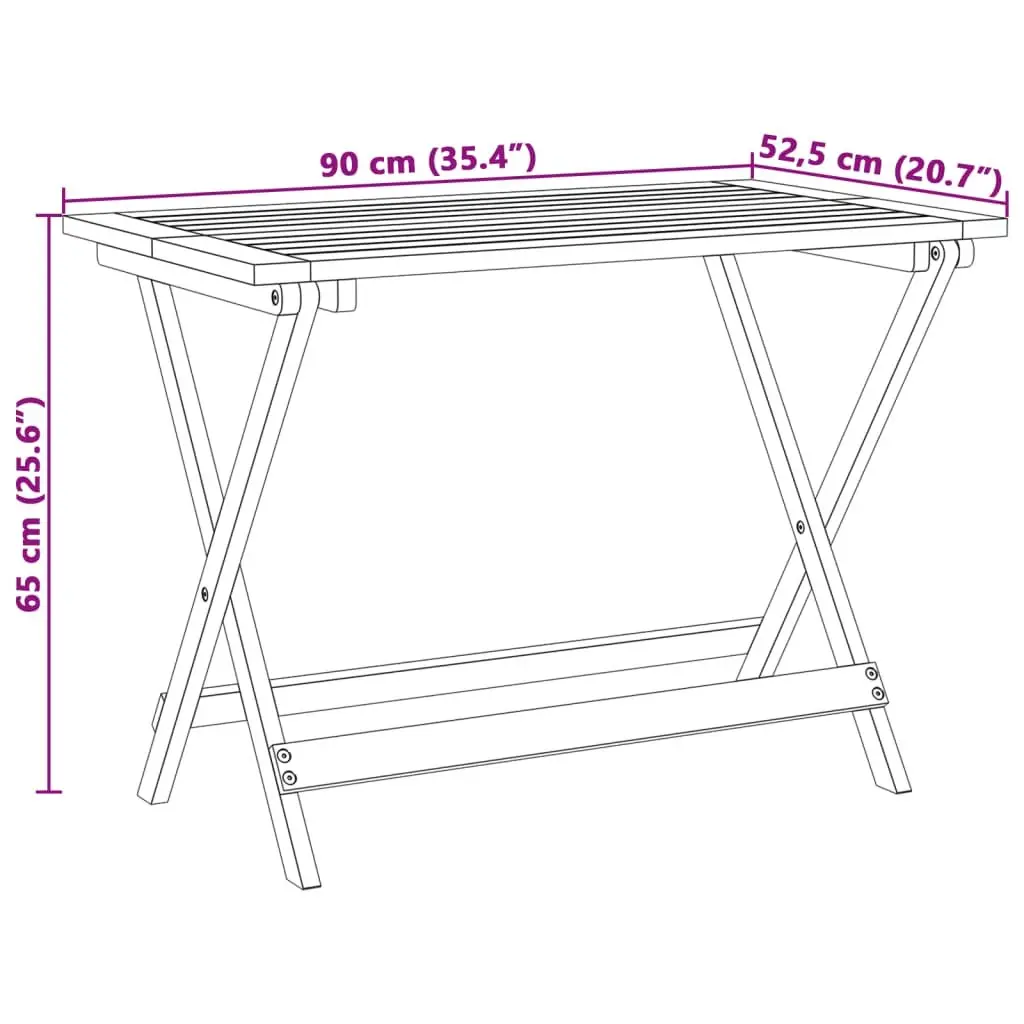 Folding Garden Table 90x52.5x65cm Solid Wood Acacia Brown Outdoor Patio Dining