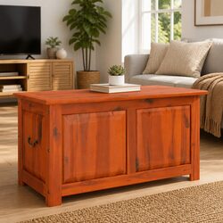 Storage Chest with Lid Brown Solid Wood Box Bedroom Living Room Organiser
