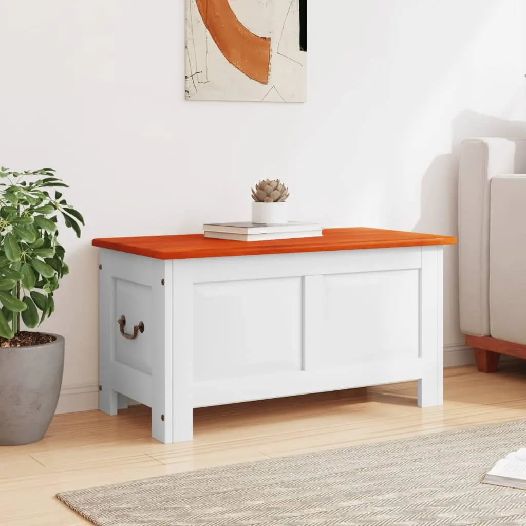 Storage Chest with Lid Gas Lift Mechanism White Solid Acacia Wood Living Room Bedroom Organization