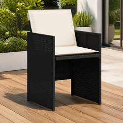 Outdoor Garden Chairs Set 4 Pcs Black Poly Rattan with Padded Cushions Seating