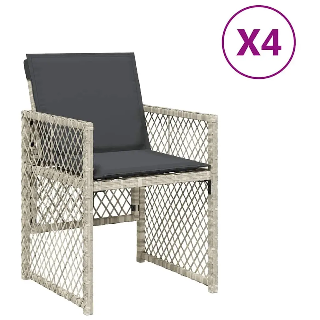Garden Chairs Set of 4 Outdoor Seating with Cushions Grey Poly Rattan Folding