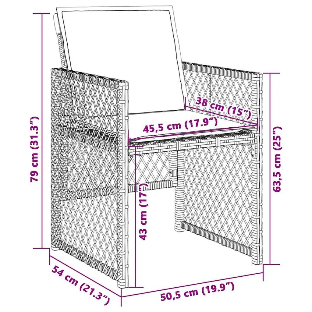 Garden Chairs Set of 4 Outdoor Seating with Cushions Grey Poly Rattan Folding