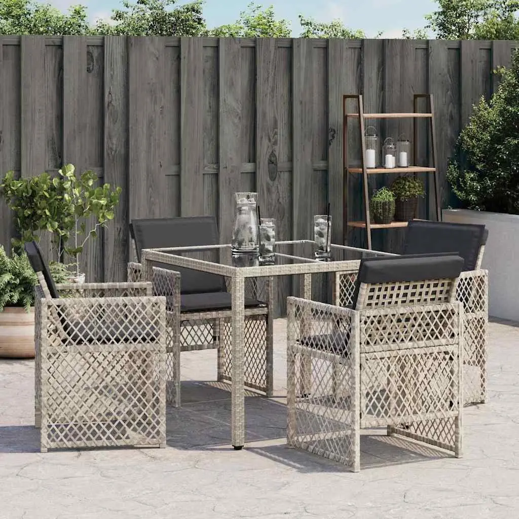 Garden Chairs Set of 4 Outdoor Seating with Cushions Grey Poly Rattan Folding