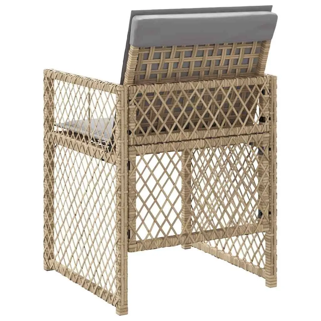 Outdoor Garden Chairs Set 4 Piece Cushioned Beige Poly Rattan Folding Backrest