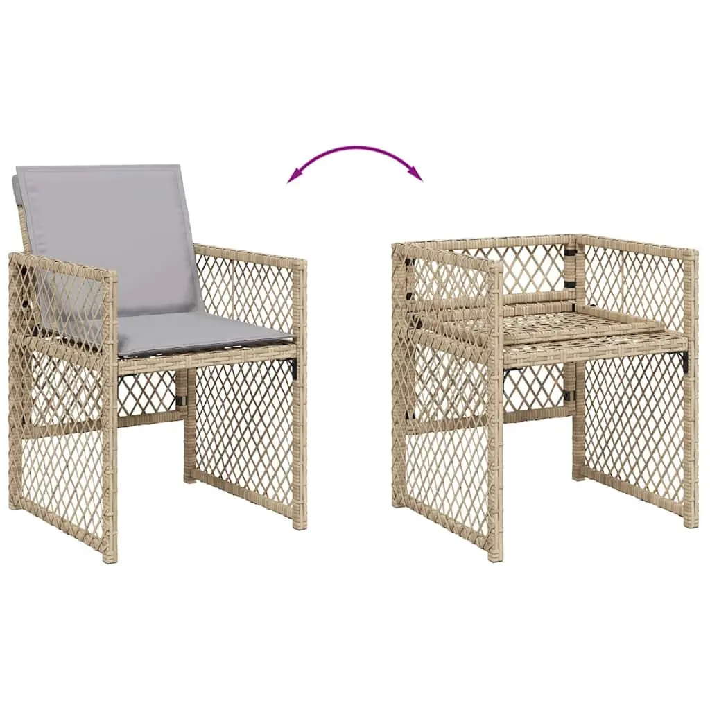 Outdoor Garden Chairs Set 4 Piece Cushioned Beige Poly Rattan Folding Backrest