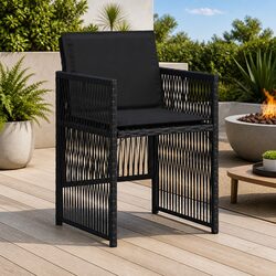 Outdoor Garden Chairs with Cushions 4pc Set Black Poly Rattan Patio Seating