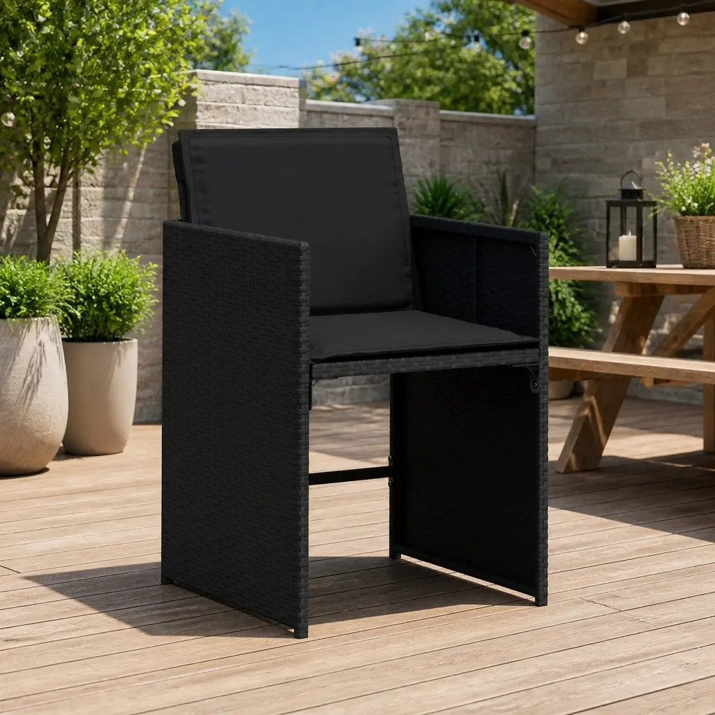 Outdoor Garden Chairs Set 4 Piece Black Poly Rattan with Padded Cushions