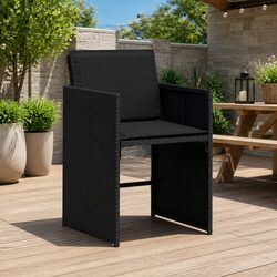 Outdoor Garden Chairs Set 4 pcs Black Poly Rattan with Padded Cushions
