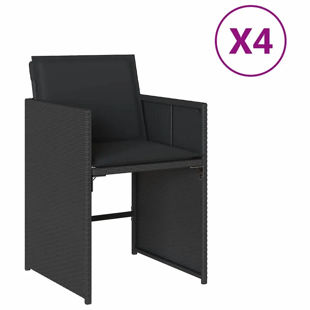Outdoor Garden Chairs Set 4 Piece Black Poly Rattan with Padded Cushions