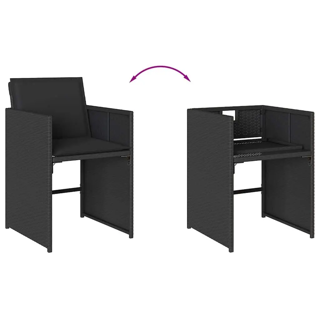 Outdoor Garden Chairs Set 4 Piece Black Poly Rattan with Padded Cushions