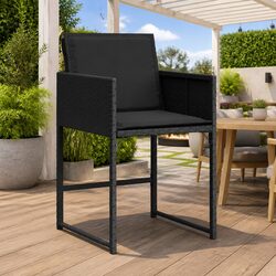 Outdoor Garden Chairs Set 4 Pcs Black Poly Rattan Padded Cushions Seating
