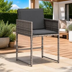 Outdoor Garden Chairs Set 4 pcs Grey Poly Rattan with Padded Cushions Backrest