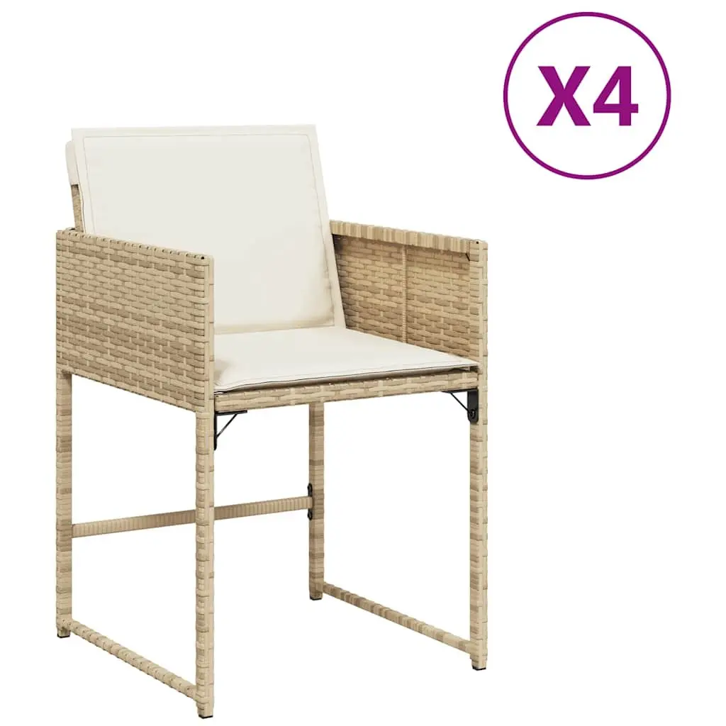 Outdoor Garden Chairs Set 4 Pcs Cushions Beige Poly Rattan