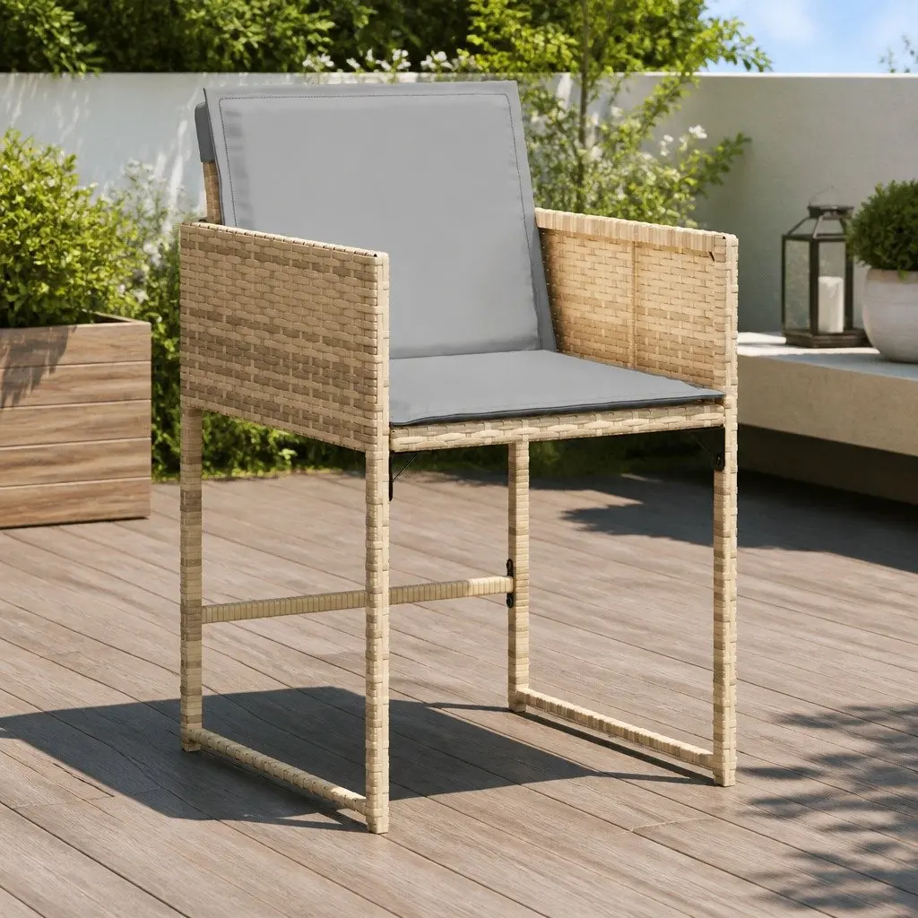 Garden Chairs 4 Piece Folding Backrest Beige with Cushions Outdoor Patio Seating