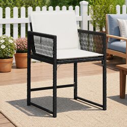 Outdoor Garden Chairs Set 4 pcs Black Poly Rattan with Cushions Patio Seating