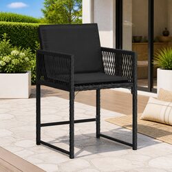 Outdoor Garden Chairs 4 Pieces Black PE Rattan Seating with Padded Cushions