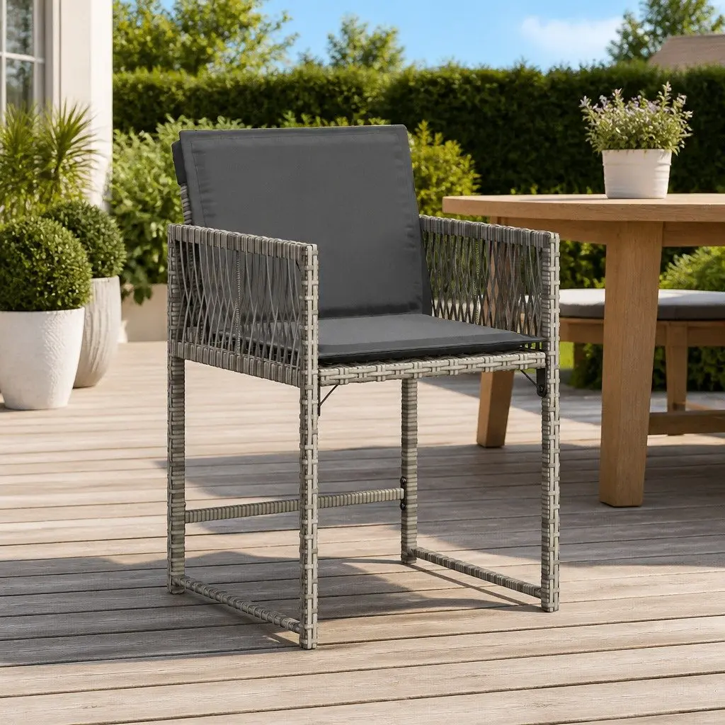 Outdoor Chairs Garden Seating Set 4 pcs Grey Poly Rattan with Cushions