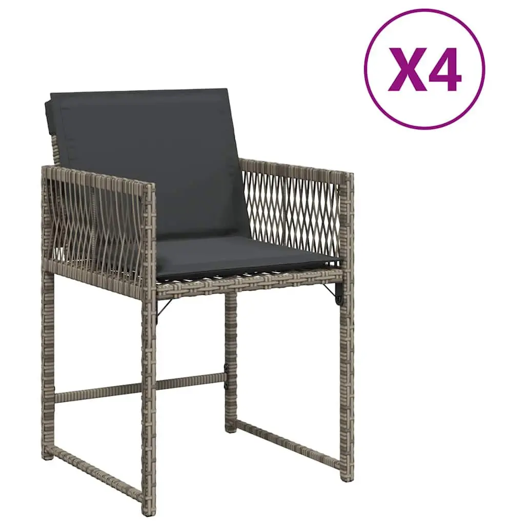 Outdoor Chairs Garden Seating Set 4 pcs Grey Poly Rattan with Cushions
