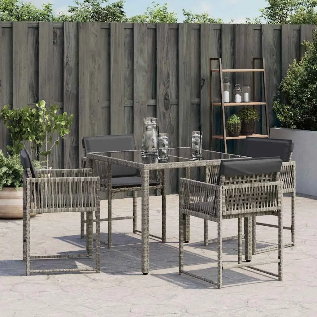 Outdoor Chairs Garden Seating Set 4 pcs Grey Poly Rattan with Cushions