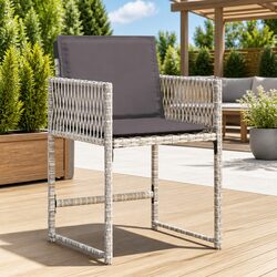 Outdoor Garden Chairs Set of 4 Grey Poly Rattan Patio Seating with Cushions