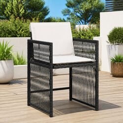 Outdoor Garden Chairs Set 4 Pieces Black Poly Rattan with Padded Cushions
