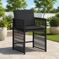 Outdoor Garden Chairs 4 Pieces Black Poly Rattan with Cushions Padded Seating