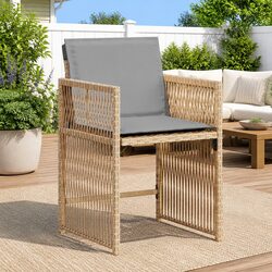 Outdoor Garden Chairs Set 4 pcs Beige Poly Rattan with Cushions Padded Seating