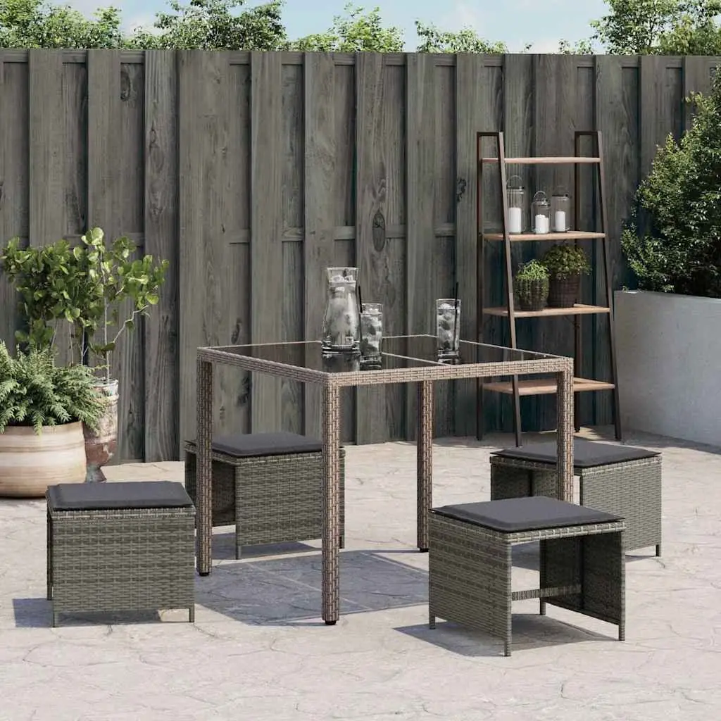 Garden Stools 4 Piece Cushioned Outdoor Foot Rests Grey PE Rattan