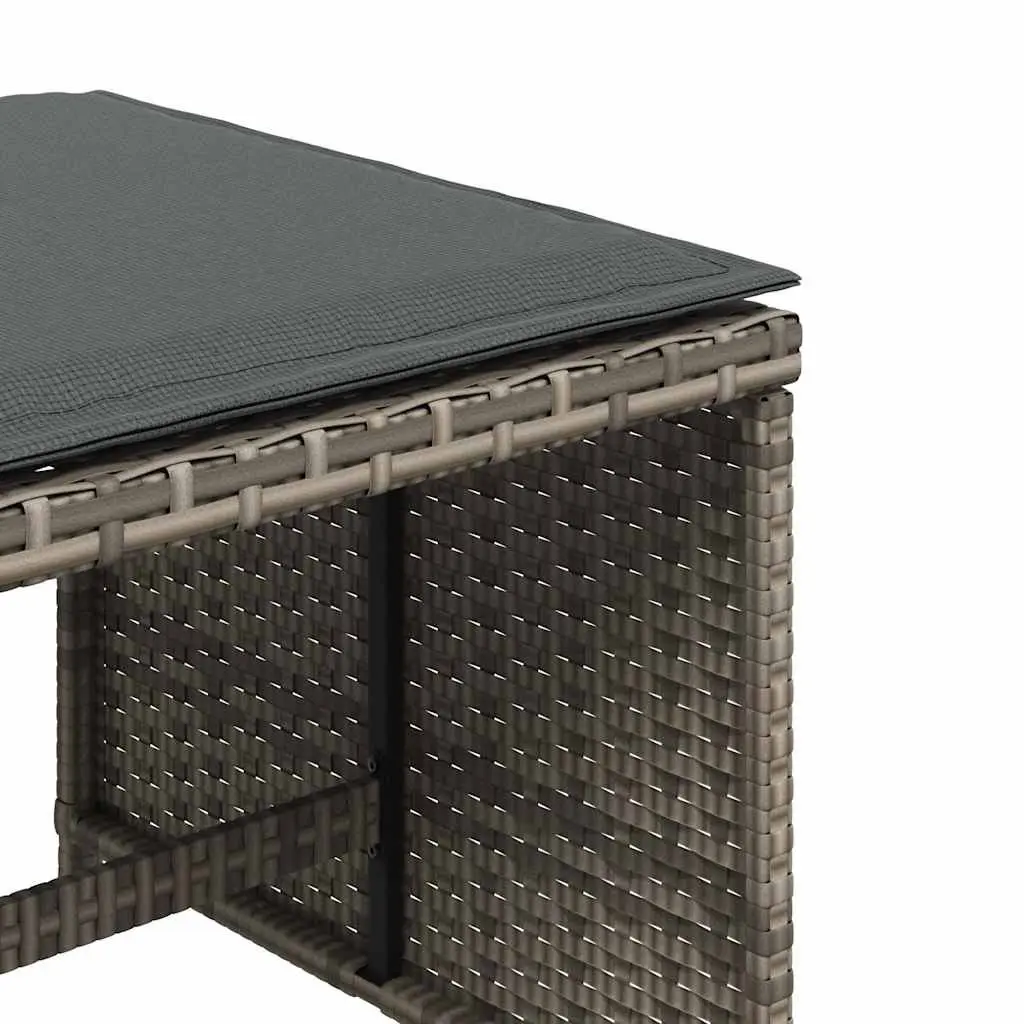 Garden Stools 4 Piece Cushioned Outdoor Foot Rests Grey PE Rattan