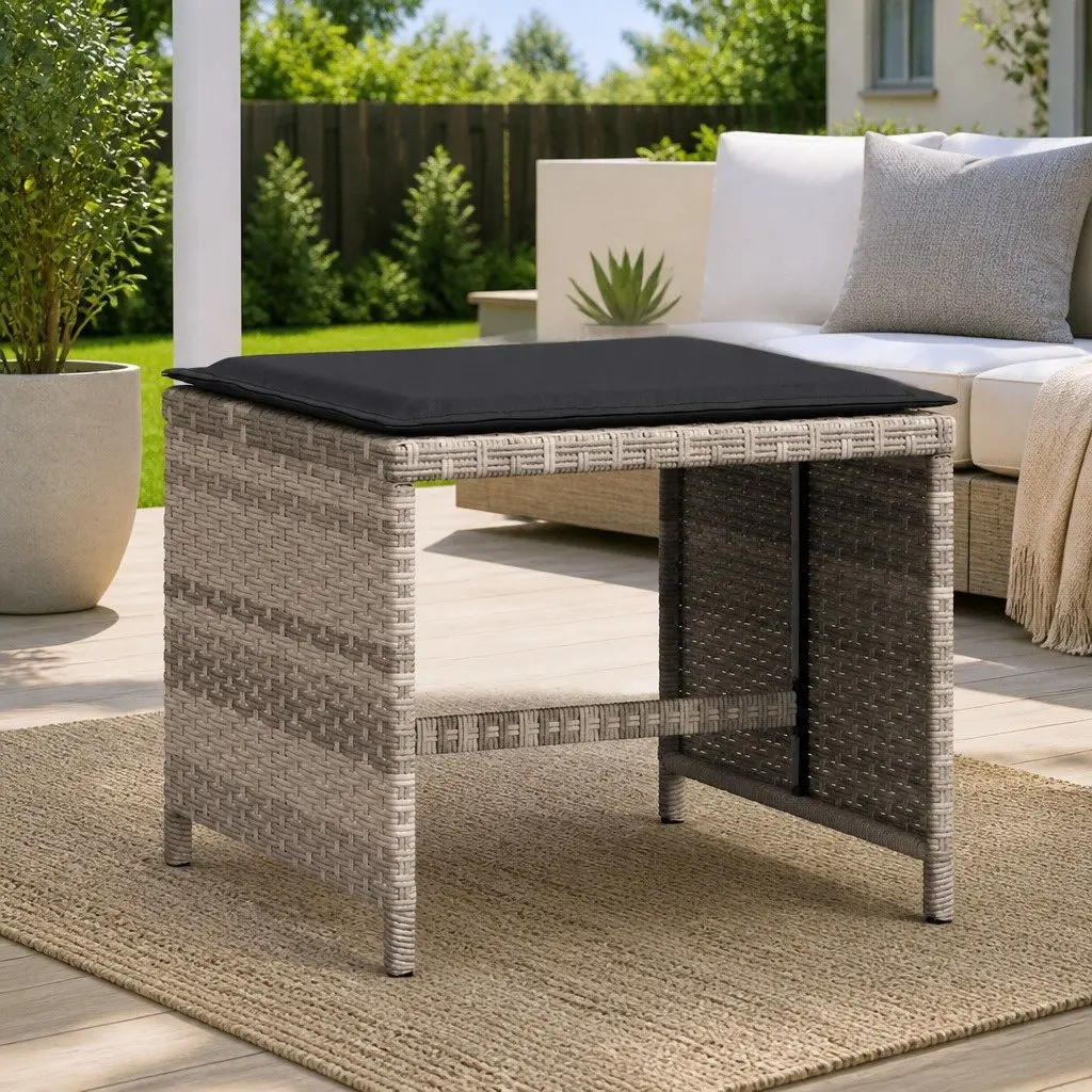 Garden Stools with Cushions 4 Pieces Outdoor Seating Grey PE Rattan Powder Coated Steel 41x41x36 cm