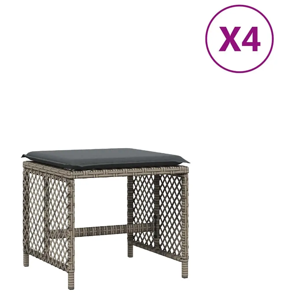 Garden Stools with Cushions 4 Piece Set Outdoor Foot Rests Grey 41x41x36cm