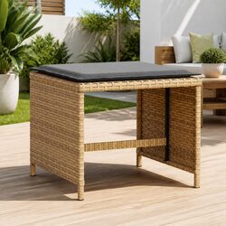 Garden Stools with Cushions 4 pcs Beige Outdoor Footrest Poly Rattan Seating