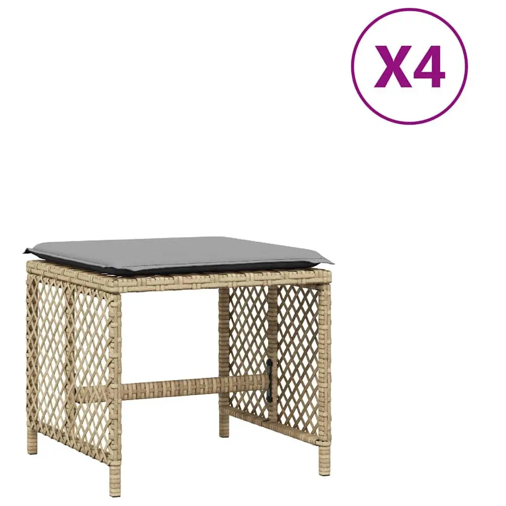 Garden Stools Cushioned 4 Piece Beige Outdoor Poly Rattan Seating