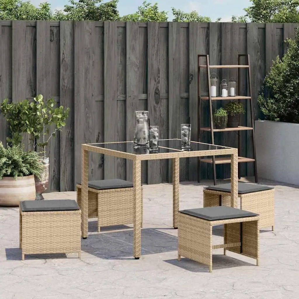 Garden Stools Cushioned 4 Piece Beige Outdoor Poly Rattan Seating