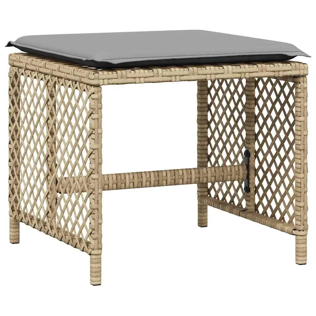 Garden Stools Cushioned 4 Piece Beige Outdoor Poly Rattan Seating