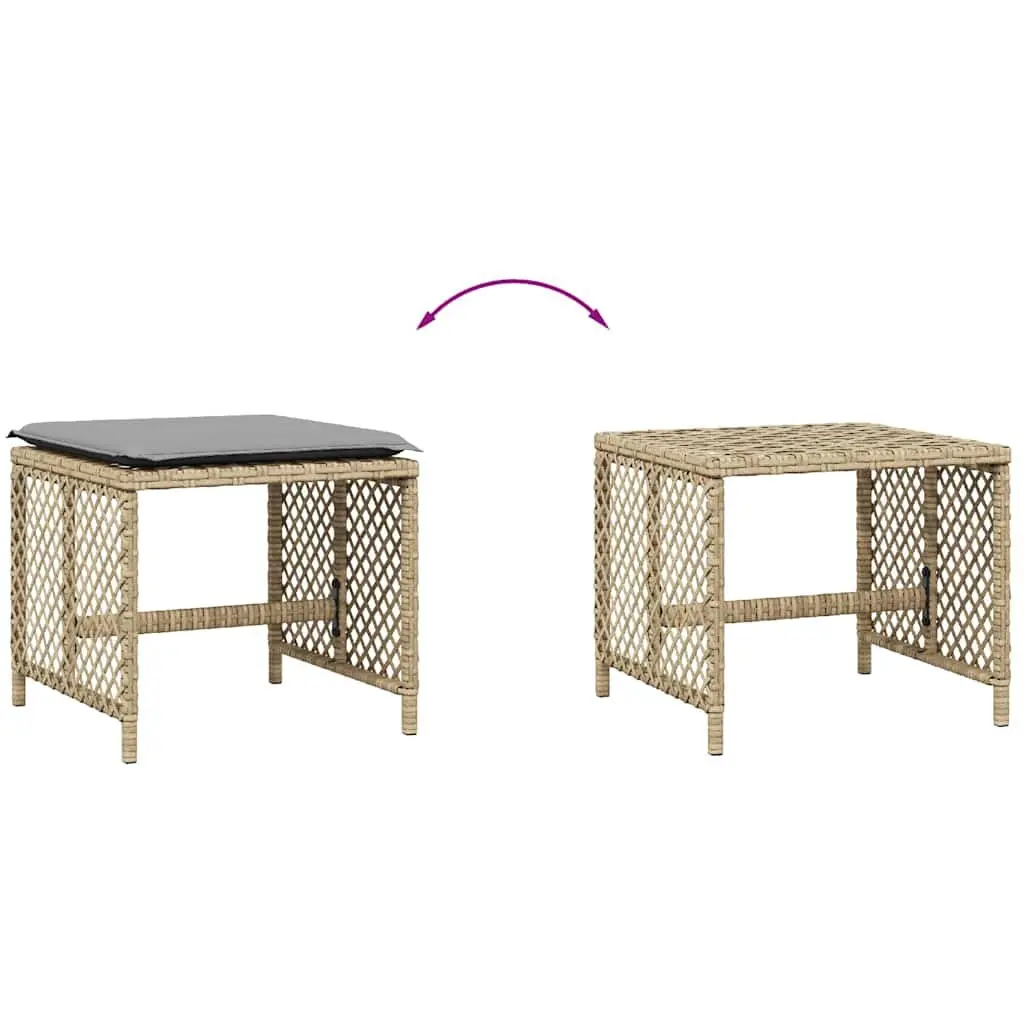 Garden Stools Cushioned 4 Piece Beige Outdoor Poly Rattan Seating