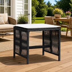 Outdoor Garden Stools with Cushions 4 pcs Black Poly Rattan Seat Pads