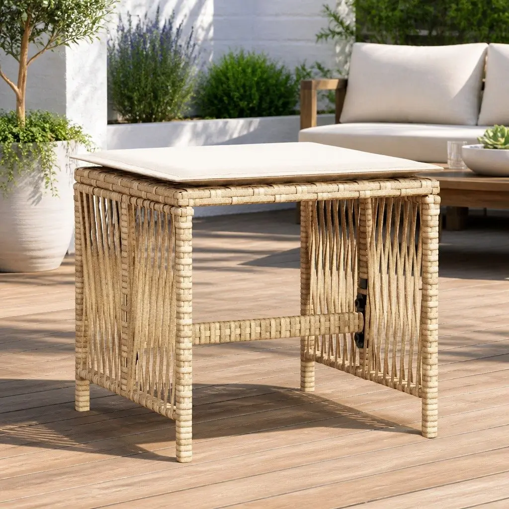 Garden Stools with Cushions 4 pcs Beige Outdoor Seat Patio Furniture Set