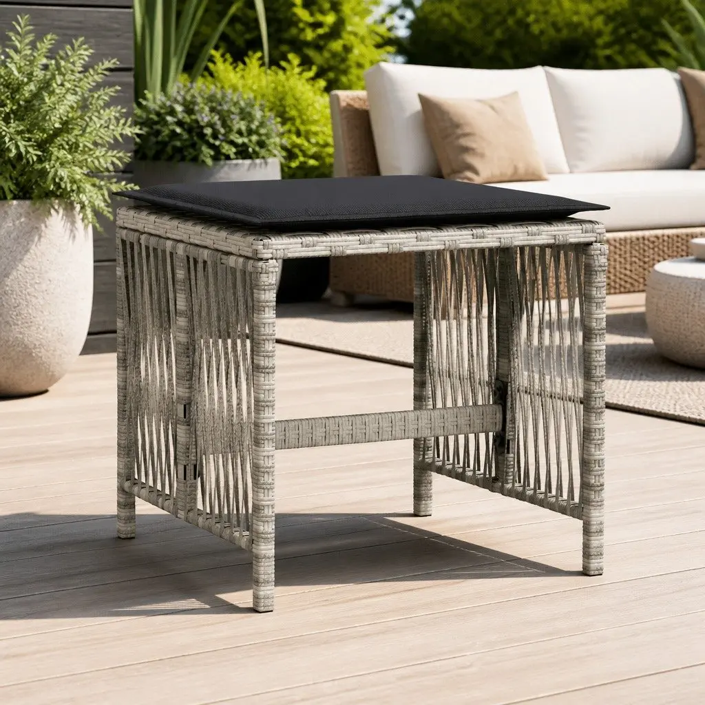 Garden Stools with Cushions 4 pcs Grey Outdoor Foot Rests Poly Rattan