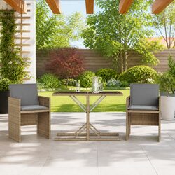 3 Piece Outdoor Bistro Set Beige Poly Rattan Garden Furniture Cushions Table