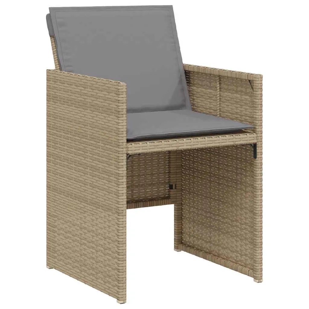 3 Piece Outdoor Bistro Set Beige Poly Rattan Garden Furniture Cushions Table