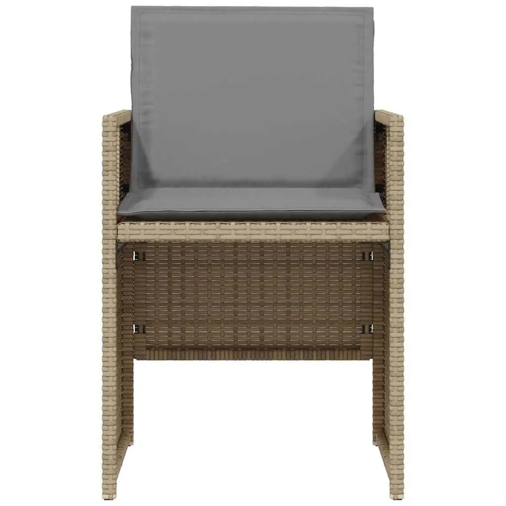 3 Piece Outdoor Bistro Set Beige Poly Rattan Garden Furniture Cushions Table