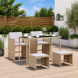 Outdoor Garden Dining Set 5 Piece Beige Poly Rattan Chairs Table Patio Furniture