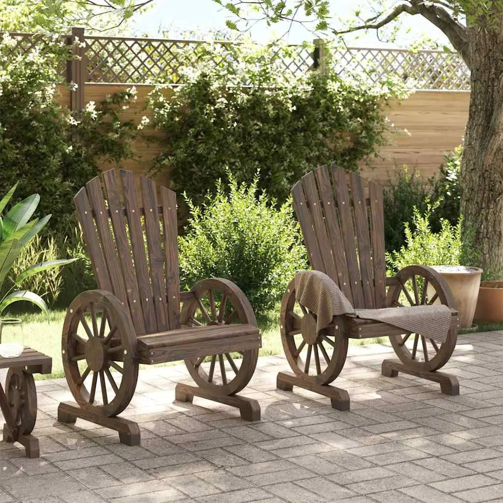 Adirondack Chairs Outdoor Lounge Seating Ergonomic Brown Solid Fir Wood 2 Piece