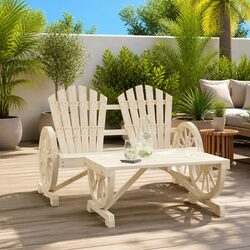 Outdoor Sectional Sofa Set 2 Piece Wooden Lounge Chair Coffee Table Garden