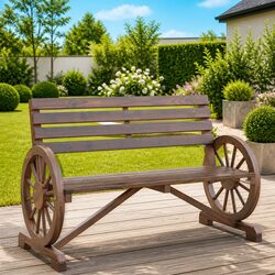 Garden Bench 2-Seater Outdoor Wooden Patio Furniture with Armrests Backrest