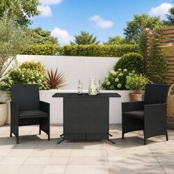 3 Piece Outdoor Bistro Set Black Poly Rattan Chairs Table Cushions Garden Patio